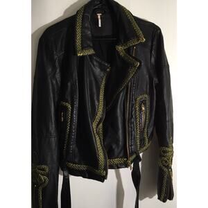 Free People Black Bang Bang Vegan Leather Motorcycle Jacket Women's Size Medium